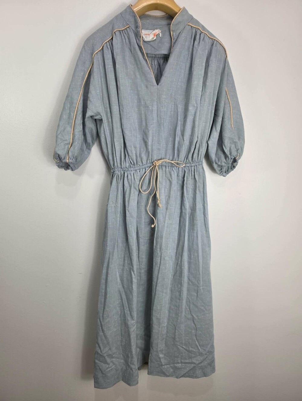 David Warren Midi Dress with Cream Trim and Adjustable Waist